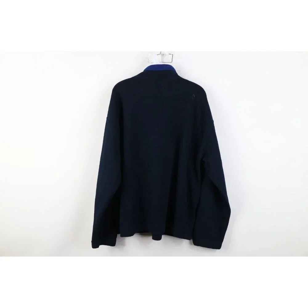 Vintage 90s Perry Ellis Mens Large Spell Out Flag 1/4 Half Zip Fleece Sweater - Picture 12 of 14